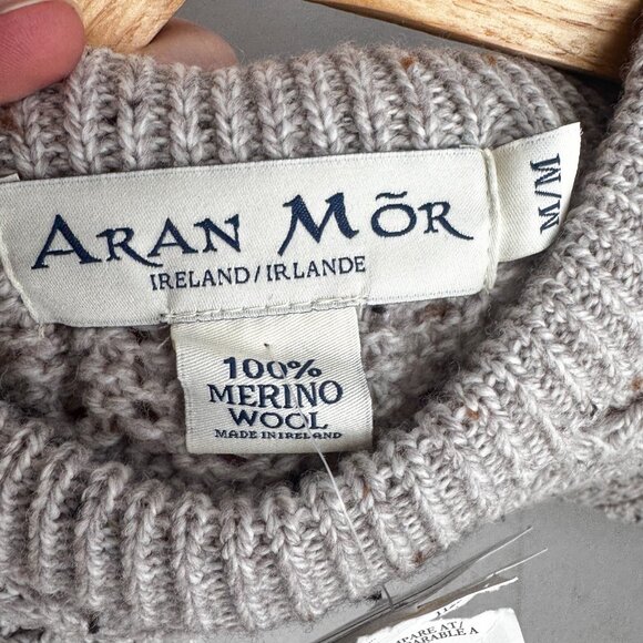 Aran Mor Oatmeal Beige Cable knit Fisherman Sweater L - Picture 6 of 6